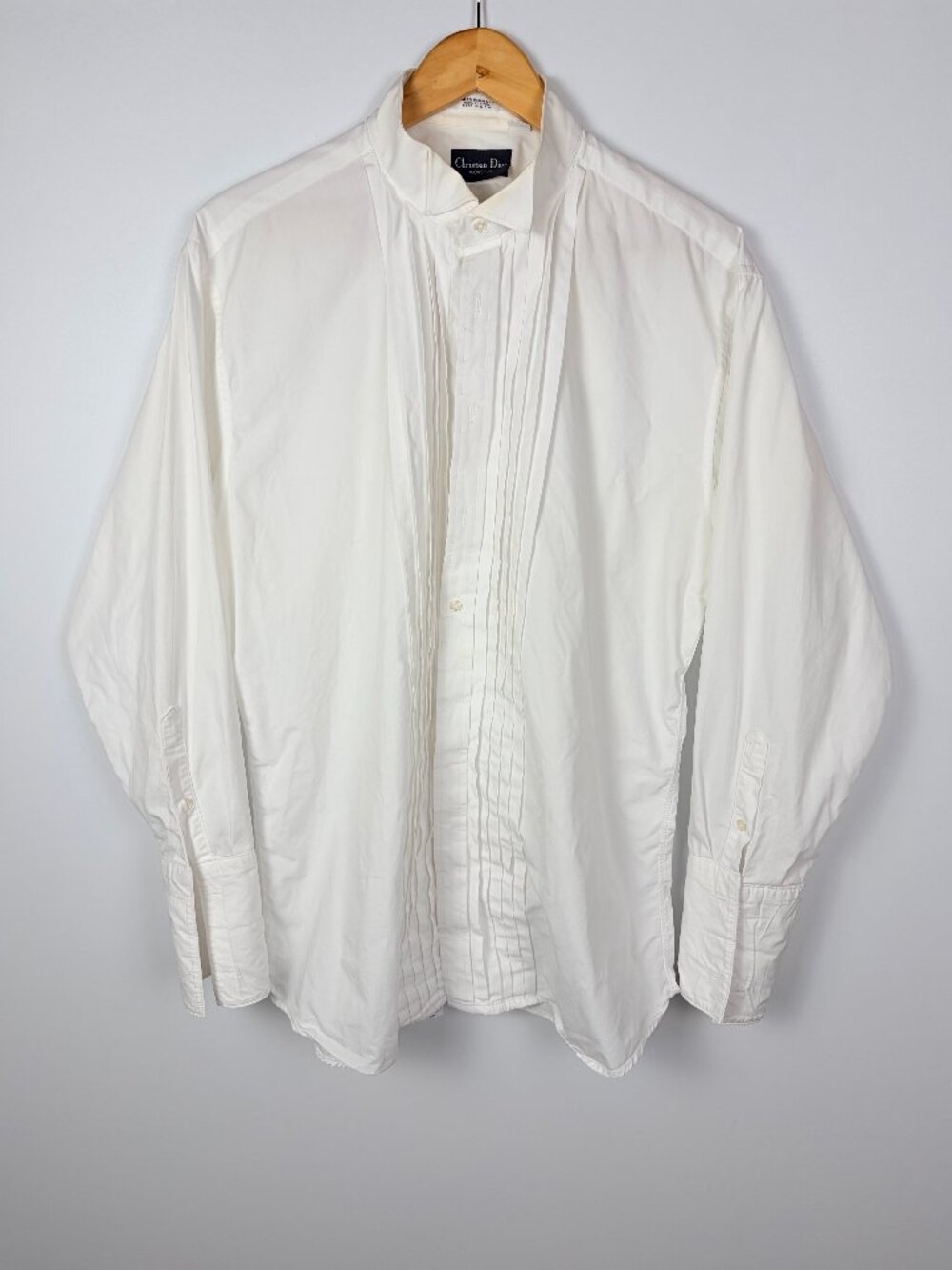 VTG Christian Dior Monsieur Tuxedo Shirt 16.5 33 White Pleated USA Cotton Pima